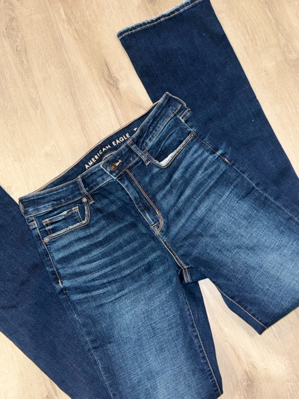 American Eagle High Rise Skinny Kick Jeans Size 10 XLong Dark Shadow Stretch - Picture 2 of 14